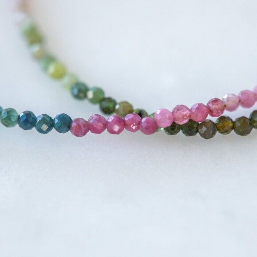 Watermelon Tourmaline Dainty Beaded Necklace Colorful Stacking Necklace PRETTY - Picture 7 of 12